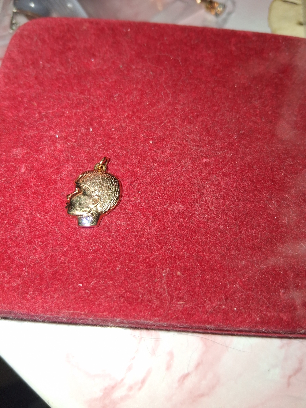 Vintage Guold-Tone Small Boy  Charm Pendant - Gold Color Pink Stone